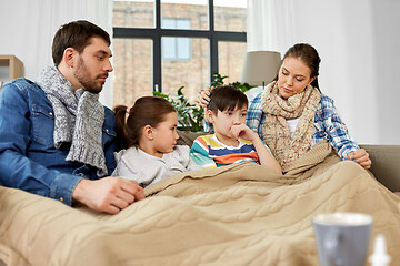 Image showing ill family with children having flu at home