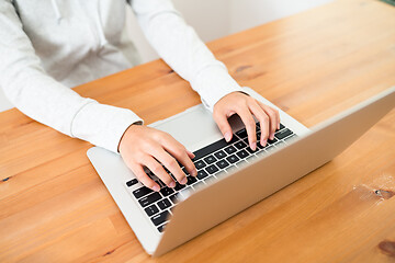 Image showing Woman working on notebook computer at home