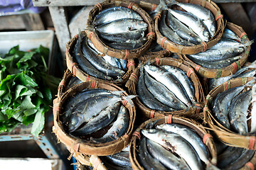 Image showing Mackerel fish in bamboo basket