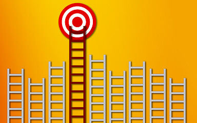 Image showing Long red ladder to goal target business concept