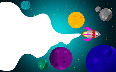 Image showing Space background with rocket and planets