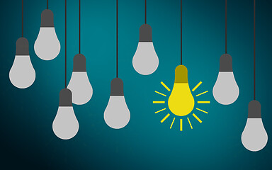 Image showing Idea concept with light bulbs on a blue background