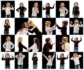 Image showing The collage of different human facial expressions, emotions and feelings of young teen girls.