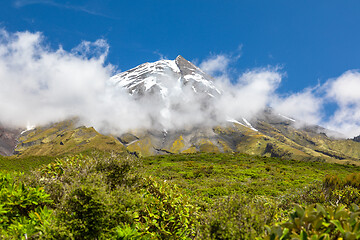 Image showing volcano Taranaki covered in clouds, New Zealand 