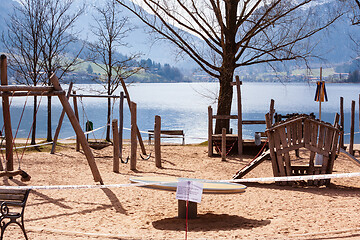 Image showing Schliersee, Germany, Bavaria 2020-03-27: Playground closed due to coronavirus 