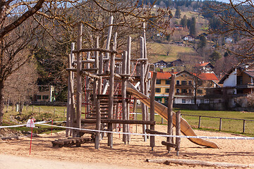 Image showing Schliersee, Germany, Bavaria 2020-03-27: Playground closed due to coronavirus 