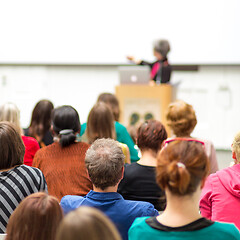 Image showing Woman giving presentation on business conference.