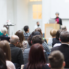 Image showing Woman giving presentation on business conference.