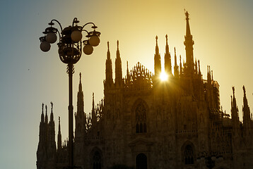 Image showing Silhouette of Milan Cathedral at sunrise