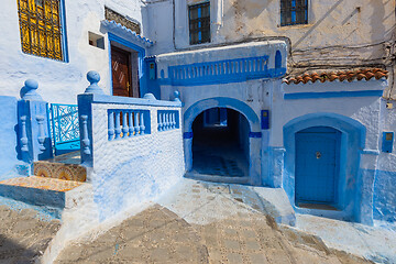 Image showing Blue street inside Medina of Chefchaouen