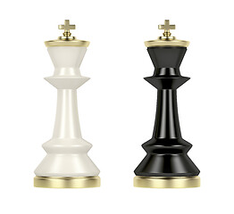 Image showing Front view of white and black chess kings