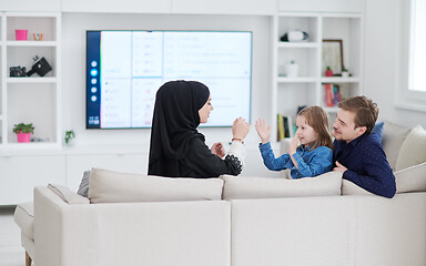 Image showing Happy Muslim family having fun at home