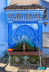 Image showing Blue fountain in medina of Chefchaouen