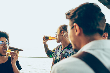 Image showing Group of friends celebrating, resting, having fun and party in summer day