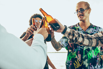 Image showing Group of friends celebrating, resting, having fun and party in summer day