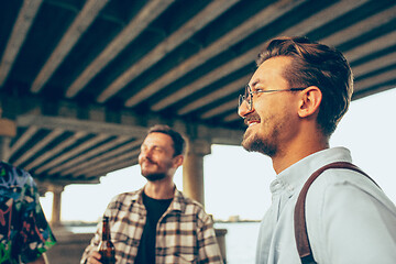 Image showing Group of friends celebrating, resting, having fun and party in summer day