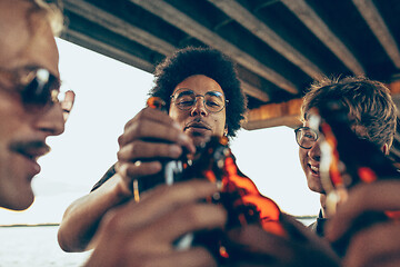 Image showing Group of friends celebrating, resting, having fun and party in summer day