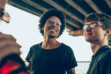 Image showing Group of friends celebrating, resting, having fun and party in summer day