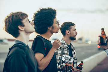 Image showing Group of friends celebrating, resting, having fun and party in summer day