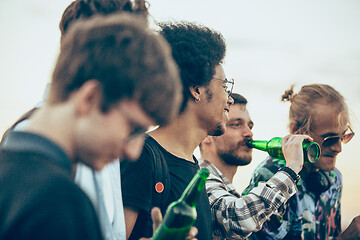 Image showing Group of friends celebrating, resting, having fun and party in summer day