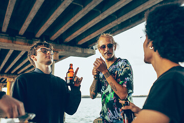 Image showing Group of friends celebrating, resting, having fun and party in summer day