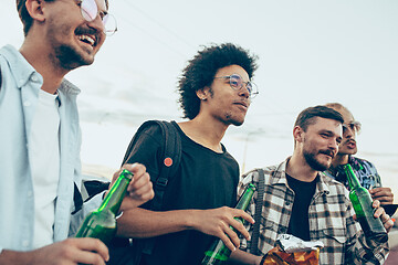 Image showing Group of friends celebrating, resting, having fun and party in summer day