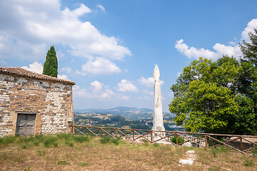 Image showing typical Saint Mary Statue on a hill in Italy Marche