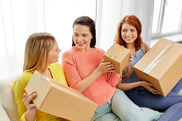 Image showing teenage girls or friends with parcel boxes