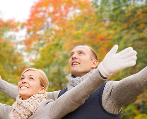 Image showing smiling couple in autumn park