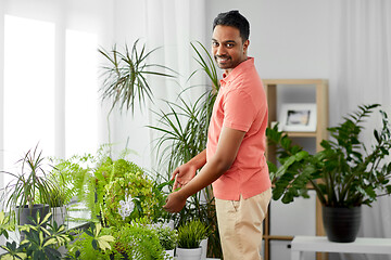 Image showing indian man taking care of houseplants at home