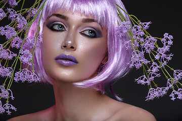 Image showing Beautiful girl in purple wig