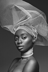 Image showing Beautiful african girl with veil hat