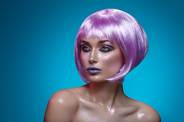 Image showing Beautiful girl in purple wig