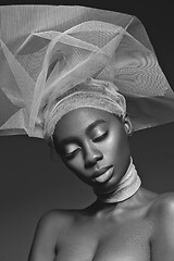 Image showing Beautiful african girl with veil hat