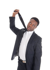 Image showing African Businessman try to hang himself