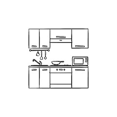 Image showing Kitchen interior hand drawn sketch icon.