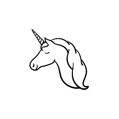 Image showing Unicorn head with horn hand drawn sketch icon.