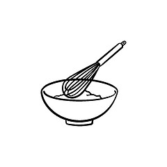 Image showing Mixing bowl with wire whisk hand drawn sketch icon