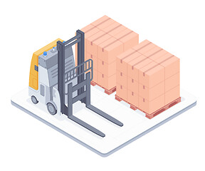 Image showing Forklift with boxes on pallets isometric illustration