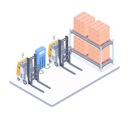 Image showing Warehouse with forklifts isometric illustration