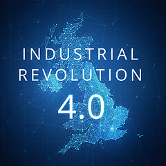 Image showing Fourth industrial revolution on blockchain polygon Great britain map.