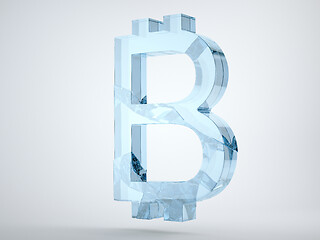 Image showing Glass bitcoin symbol shattered and broken on grey