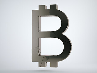 Image showing Black bitcoin symbol with cracks on grey 