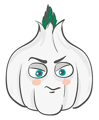 Image showing Angry garlic with eyebrows illustration color vector on white ba