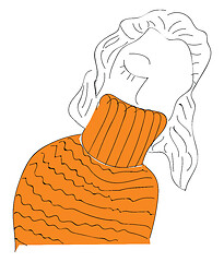 Image showing A cute little cartoon girl in her orange sweater winter clothes 