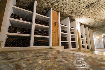 Image showing Wine bottle storage in winery