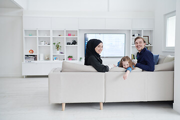 Image showing Happy Muslim family having fun at home