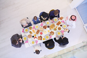 Image showing muslim family having a Ramadan feast top view