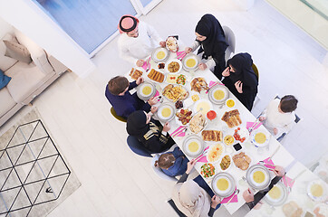 Image showing muslim family having a Ramadan feast top view