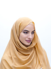 Image showing portrait of beautiful muslim woman isolated on white